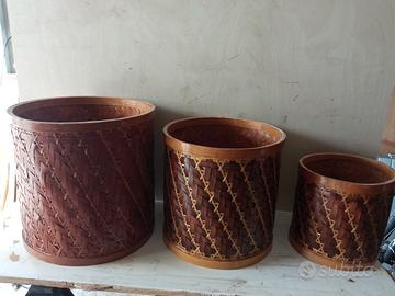 tris di vecchi  porta vaso  in bambù 