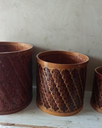 tris di vecchi  porta vaso  in bambù 