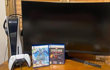 playstation 5 + monitor + cuffie, giochi e pad