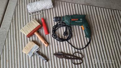 Trapano Bosch, cesoia e pennelli