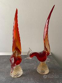 Coppia sculture di volatili vetro Murano vintage