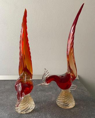 Coppia sculture di volatili vetro Murano vintage