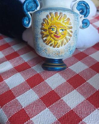 Tris vasi orci in ceramica decoro Sole artigianale