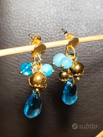 orecchini cristallo,giada turchese,acciaio,oro