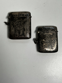 Coppia scatole porta fiammiferi vesta case argento