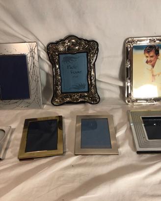 Lotto 7 Cornici Vintage Metallo Argento Ottone