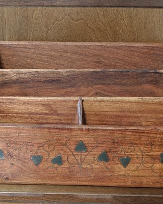 Portalettere da scrivania indiano legno intarsiato