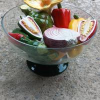 fruttiera vintage in vetro trasparente e verde