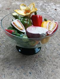 fruttiera vintage in vetro trasparente e verde