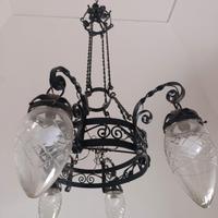 lampadario antico vintage ferro battuto luci nero 
