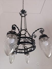 lampadario antico vintage ferro battuto luci nero 