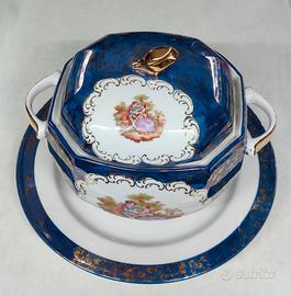 Zuppiera vintage porcellana Limoges cobalto e Oro