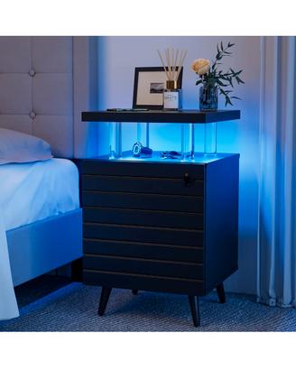 Comodino DESIGN nero a led colonne in acrilico 