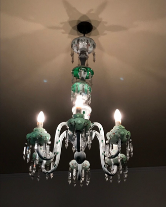 Lampadario Murano verde e bianco