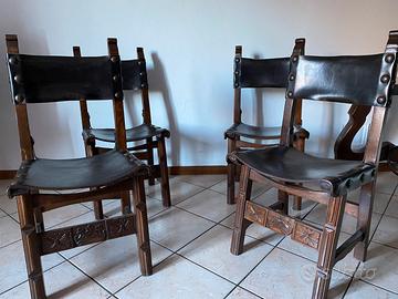 Sedie spagnole in cuoio e legno massiccio