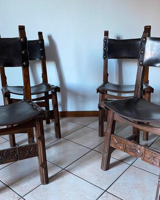 Sedie spagnole in cuoio e legno massiccio
