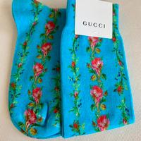 Gucci calze Long Roserie Socks bluette rose M New