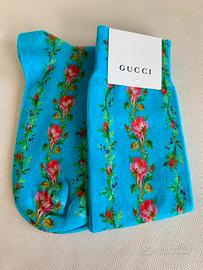 Gucci calze Long Roserie Socks bluette rose M New