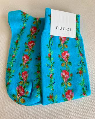 Gucci calze Long Roserie Socks bluette rose M New