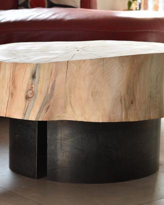 Tavolo da divano in cirmolo secolare e ferro