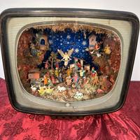 Presepe Natale Inserito In Tv a tubo catodico Vint