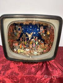 Presepe Natale Inserito In Tv a tubo catodico Vint