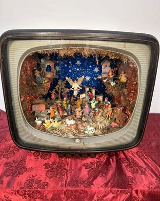 Presepe Natale Inserito In Tv a tubo catodico Vint