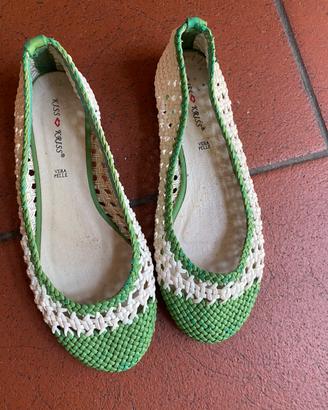 Ballerine intrecciate bianche e verdi 39