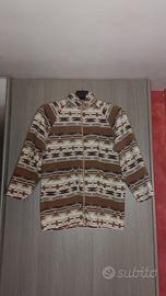 Felpa pile zip fantasia etnica marrone beige