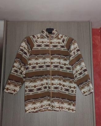 Felpa pile zip fantasia etnica marrone beige