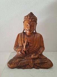 Statua Buddha in Legno Intagliato a Mano