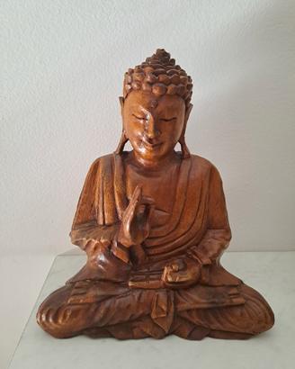 Statua Buddha in Legno Intagliato a Mano