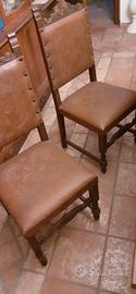 6 sedie d'epoca in legno e cuoio 
