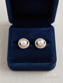 Orecchini oro con diamanti e perle - nuovi - gp zc