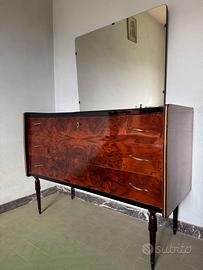 Cassettiera vintage in legno con specchio