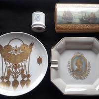 Lotto Piatto Posacenere Bicchierino Porcellana Oro