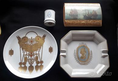 Lotto Piatto Posacenere Bicchierino Porcellana Oro