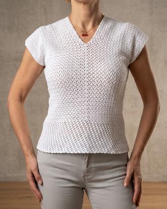 T-shirt ricamata a mano bianca tg M