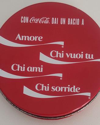 Coca Cola set 4 sottobicchieri in metallo + conten
