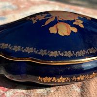 Limoges Porcellana Portagioie Blu Cobalto e Oro