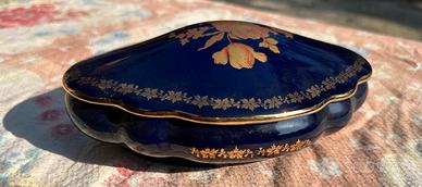 Limoges Porcellana Portagioie Blu Cobalto e Oro