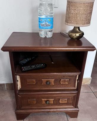 Comodino legno 2 cassetti e vano a giorno