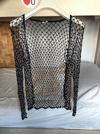 Maglione a rete nero con perline
