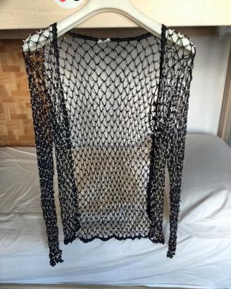Maglione a rete nero con perline