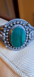 Bracciale in argento e malachite
