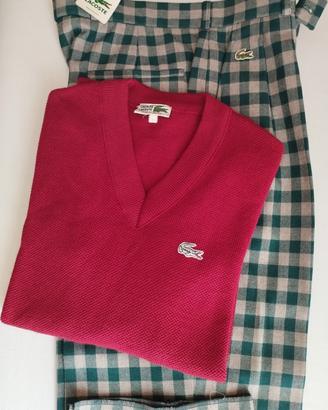 Lacoste pantaloni e maglioncino collo a V anni '80