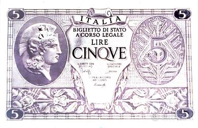 banconota 5 lire Atena Elmata