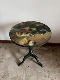 Tavolino vintage verde in legno - decoupage