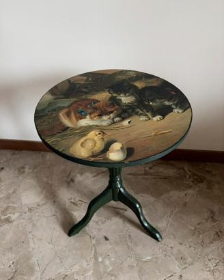 Tavolino vintage verde in legno - decoupage