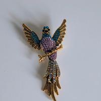 spilla Gioiello Uccello del Paradiso con strass e 